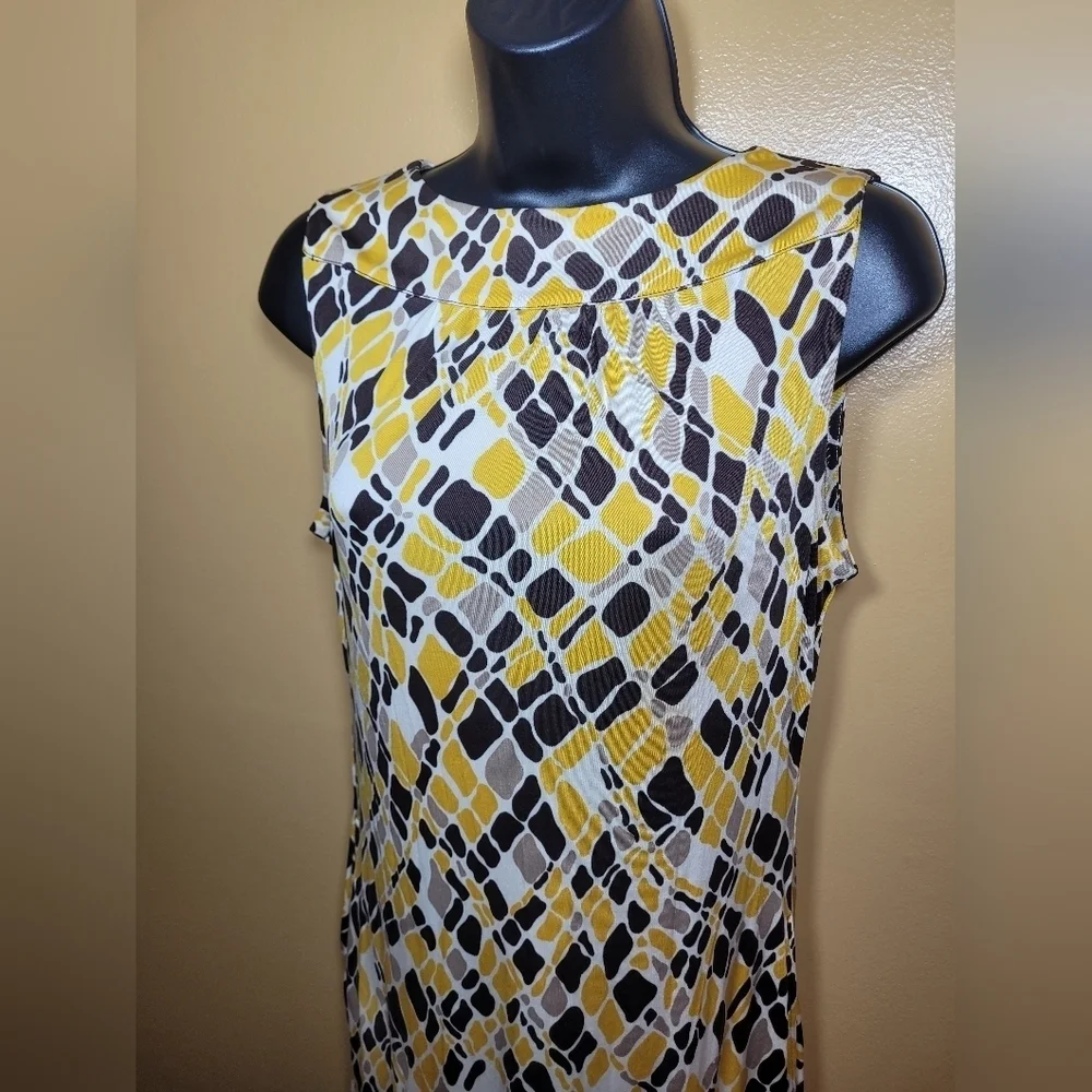 Tory Burch 100% Silk Abstract Geometric Yellow and Brown Print Dress sz S